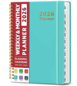 lot 14041 image: 2026 Planner, Weekly and Monthly Calendar Planner, January 2026 - December 2026, Hardcover 2026 Calendar Book with Tabs For Women & Men, Inner Pocket, Spiral Bound, Perfect for Office Home School Supplies - A5 (6.3 x 8.5), Aquamarine