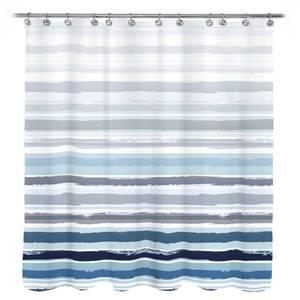 lot 14044 image: Sunlit Ombre Blue Textured Slubbed Fabric Shower Curtain, Blue and White Stripe Shower Curtains for Bathroom Decoration, Wave Striped Bathroom Curtains, 71x71