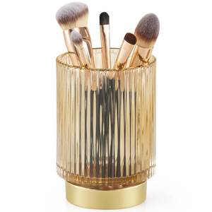 lot 14053 image: CANITORON Makeup Brush Holder,Glass Makeup Brush Holder Organizer Store Cosmetic Tools,Eyeliner,Storage Organizer for Vanity,Bathroom Countertop Organize and Bedroom Countertop Storage.(Amber L)