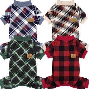 lot 14054 image: XPUDAC 4 Pack Dog Pajamas for Small Dogs Cats Plaid Doggie Clothes Puppy Onesies Christmas Pajamas Jumpsuits Pet Pjs Shirt Apparel X-Large, Red Green Khaki Grey