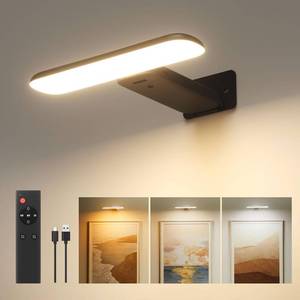 lot 14059 image: FULEN Rechargeable Picture Lights for Wall, Wall Lights Battery Powered with Remote, Art Lights for Paintings, Picture Frame Lights for Wall,Dart Board Light with 3 Color Temperatures,Black