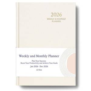 lot 14064 image: 2026 Planner - Weekly and Monthly Planner, January 2026 - December 2026, Linen Hardcover, 2026 Calendar Planner Book with Tabs, Aesthetic, Perfect for Office Home School Supplies (Beige, A5)