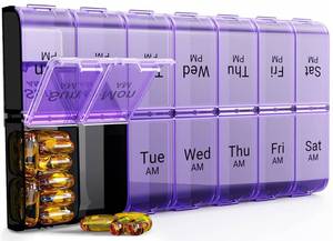 lot 14065 image: Weekly AM PM Extra Large Pill Organizer, 7 Day Pill Case 2 Times a Day, XL Day Night Pill Case Twice a Day, Oversized Daily Medicine Organizer for Vitamin, Pill Container (Purple)