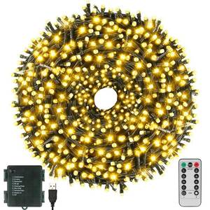 lot 14067 image: XTF2015 Christmas Lights 66FT 200 LED String Lights Timer Memory Function USB and Batter y Powered Waterproof String Light, Easy to Carry and Install for Indoor and Outdoor Decoration (Warm White)