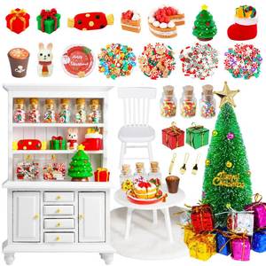 lot 14076 image: Rileryan 112 Scale Mini Christmas House Accessories Kit Christmas Miniatures Decorations Miniature Wooden Furnitures Bookshelf Desk Chair