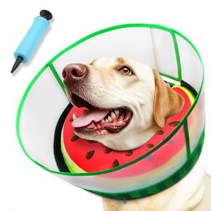 lot 14083 image: Upgraded Inflatable Dog Cone Collar with Transparent Anti-Licking Shield, Adjustable Elizabethan Collar for Medium Large Dogs, 2-in-1 Design with Detachable Shield and Soft Padding (XL, Watermelon)