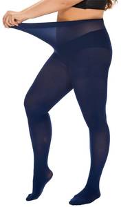 lot 14101 image: DUCMODA Womens Oversize Plus Size Tights 80D Soft Microfiber Semi-Opaque Solid Color High Waist Pantyhose-Navy Blue-XXXL