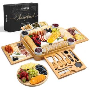 lot 19300 image: SMIRLY Charcuterie Boards Set - Large Bamboo Cheese Board Set - House Warming Gifts New Home, Wedding Gift for Ce, Bridal Shower Gift, Birthday Gifts for Women