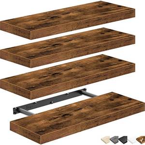 lot 19313 image: QEEIG Floating Shelves for Wall Bathroom Shelf Bedroom Kitchen Living Room Farmhouse Small Book Shelf 16 inch Set of 4, Brown (015-BN4)