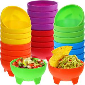 lot 19321 image: meekoo 24 Pcs Mexican Salsa Bowls 4.5 Multi Color Serving Bowls Diameter Plastic Mexican Dipping Dinnerware for Taco Candy Chip Bar Snack Guacamole Nuts Dish(6 Colors)