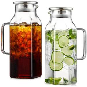 lot 19323 image: Netany 2 Pack 2 Liters68 oz Square Glass Pitcher with Lid and Handle for Fridge, Iced Tea and Coffee Carafe Beverage Serveware, Heat Resistant Borosilicate Water Jug for HotCold Drinks and Milk