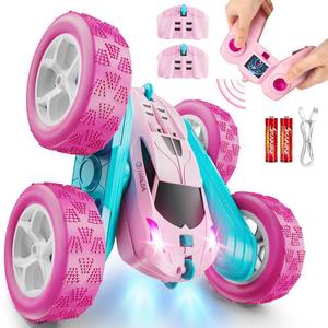 lot 20302 image: QUNREDA RC Cars, Pink Remote Control Car for Girls, 2.4 GHZ Double Sided RC Stunt Car 360° Rotating Remote Control Crawler with Headlights Car Toys for 6 7 8 9 10 11 12 Girls Birthday Gift Grandkids