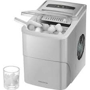 lot 5549 image: Insignia. Ice maker color silver missing grounding on plug but powers on