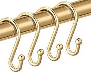 lot 8142 image: Gold Shower Curtain Rings Hooks, Set of 12 CHICTIE Decorative Shower Curtain Hooks, Premium Metal Rust Resistant S Shaped ��Hooks Hangers for Bathroom Curtains,Clothing, Towels, etc