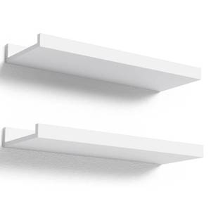 lot 1568 image: Boswillon Floating Shelves Wall Mounted Set of 2, Modern White Shelves for Bedroom, Nursery Shelves with Lip, Display Picture Ledge Shelf for Wall Decor Living Room Bathroom Kitchen - White