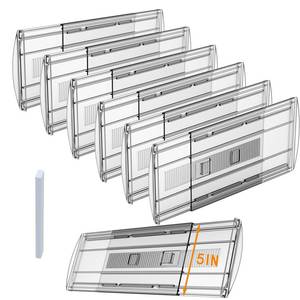 lot 1571 image: SPEREELER 6 Pack Adjustable Drawer Dividers for Clothes,5 High Expandable From 13-21 Clear Drawer Organizers, PC Plastic Separators for DresserBedroomBathroomKitchenOffice Storage