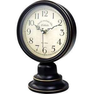 lot 1574 image: NEOTEND Mid Century Modern Desk Clock - Vintage Tabletop Metal Clock for Bedroom, Kitchen, Office, Living Room - Silent Decor - Battery Operated - Black