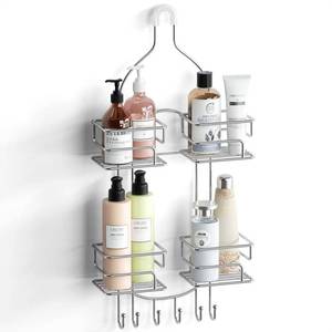 lot 1577 image: SRIWATANA Shower Caddy Organizer Hanging Over Head, Bathroom Shower Rack Hanger with Hooks for Razors - Chrome