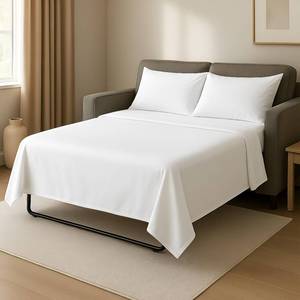 lot 1582 image: Cottingon 4 PCs Sleeper Sofa Queen Sheets, 100% Brushed Microfiber Couch Sheets, Easily Fits Upto 10 Deep Pull Out Bed Matrress 60 X 74, White