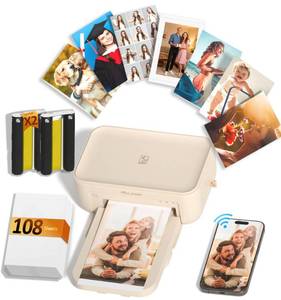 lot 1609 image: HPRT CP4100 4x6 Photo Printer with 108 Sheets & 2 Ribbons, Full-Color Thermal Dye Sublimation Wi-Fi Printing, Portable Instant Picture Printer for iPhoneAndroid, AR Video, Fun App, Home Use, Beige