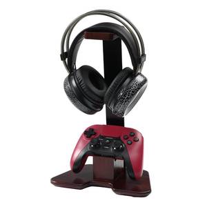 lot 1610 image: Vruelia Headset and Controller Stand for Desk, Walnut Wood Headphone Stand with Gaming Controller Holder, Universal Headset Holder for PS5, Xbox, AirPods Max & All Headphones