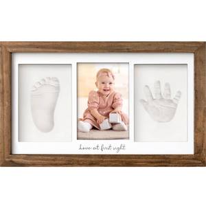 lot 1611 image: Baby Hand and Footprint Kit - Clay Handprint Keepsake Frame, Newborn Nursery Picture Frame, Personalized New Mom Gifts for Baby First Christmas Shower (Medium Oak)