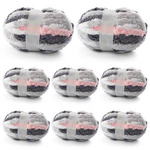 lot 1613 image: 8 Pcs Chunky Yarn for Hand Knitting - Chunky Chenille Yarn for Crocheting - Fluffy Yarn for Crochet - Jumbo Yarn for Hand Knitting 227 yds 61.6 oz of Super Bulky Yarn (Dark Grey-Pink-White)