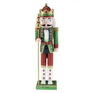 lot 1616 image: Clever Creations Green King 16 Inch Traditional Wooden Nutcracker, Festive Christmas D�cor for Shelves and Tables