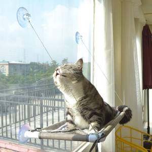 lot 1628 image: PEFUNY Cat Window Hammock �� Mess-Free Waterproof Cats Window Perch for Large Cats, Strong Suction Cup Hammock with Flannel Cover, Indoor Cat Seat, Beige