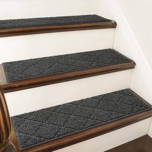 lot 1630 image: COSY HOMEER Edging Stair Treads Non-Slip Carpet Mat 28inX9in Indoor Stair Runners for Wooden Steps, Edging Stair Rugs for Kids and Dogs, 100% Polyester TPE Backing (15pc, Black)
