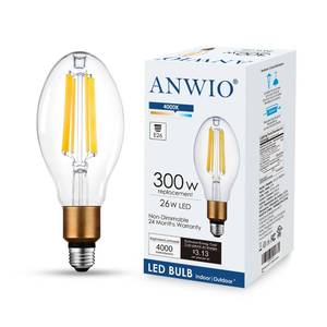 lot 1634 image: ANWIO LED ED28 Filament High Brightness Bulb, 26W(300W Incandescent Equivalent) Nondimmable 4000K Neutral White Light with E26 Medium Base, 4000Lm Alternative for HIDHPSMetal Halide Bulb