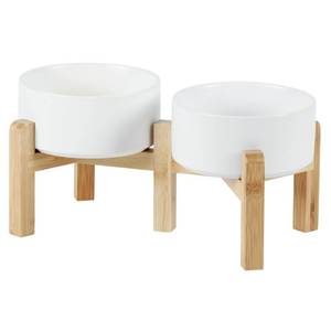 lot 1637 image: Havniva Ceramic Raised Double Bowls Set with Stand, 2 Heights Elevated, Food & Water Bowls for Small Breed Dogs, Weighted Dog Dishes, Pet Bowl(6.1,28.7oz, White)