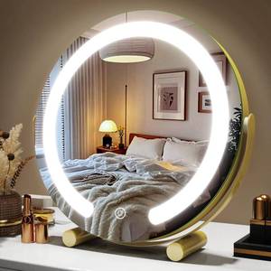 lot 1638 image: ROLOVE Gold Vanity Mirror with Lights, 12 Inch 3-Color Dimmable Smart Touch Makeup Mirror for Desk, 360° Rotation Tabletop Lighted Mirror for Bedroom, Dressing Room & Daily Grooming