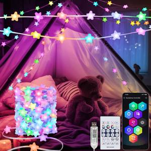 lot 2019 image: Smart Star Fairy Lights Plug in, 33Ft 16 Million Color Changing String Lights RGB Built in Chip APP & Remote Control DIY Music Sync Twinkle Light for Bedroom Christmas Decoration Christmas Gift