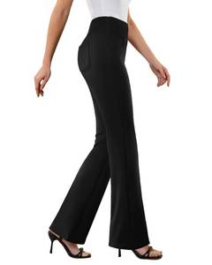 lot 2435 image: DLOODA Womens Dress Pants Stretchy Work Pants Business Casual Office Trousers Pull On Flare Slacks with 4 Pockets Black XXL