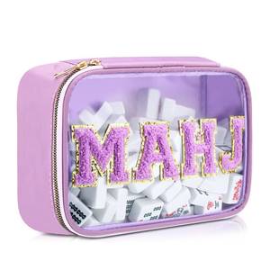 lot 2437 image: SilTriangle Empty Mahjong Tile Bag American Purple PVC Clear Mahjong Case Size 166 Waterproof Zippered Storage Tile Holder Rack Bag for Game Lover Gift Travel (Case Only)