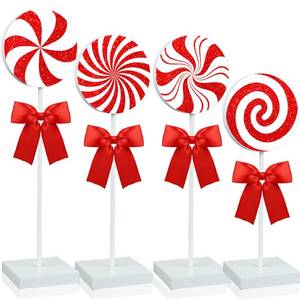 lot 2439 image: Christmas Wood Tabletop Decor Candy Standing Wooden Table Sign Red Christmas Tiered Tray Decor Rustic Xmas Candy Centerpieces for Xmas Holiday Party Home Kitchen Decors, 4 Pcs