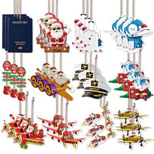 lot 2441 image: 36 Pack Travel Christmas Tree Ornaments Bulk Wooden Airplane Pilot Passport Ornament Christmas Tree Decoration Airplane Gift for Travelers Custom Pilots, Crew, Flight Lovers