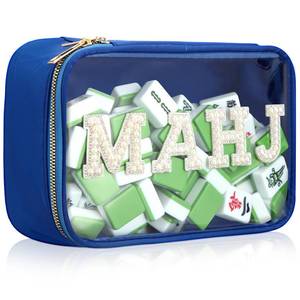 lot 2444 image: SilTriangle Empty Mahjong Tile Bag American PVC Clear Mahjong Case Size 166 Waterproof Zippered Storage Tile Holder Rack Bag for Game Lover Gift Travel, Case Only (Navy Blue,Mahj)