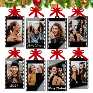 lot 2445 image: 8Pcs Mini Vintage Christmas Acrylic Picture Frame Ornaments - 2x3 Inch Small Film Photo Frame, Double-Sided Photo Display with Red Velvet Ribbon for Christmas Tree Polaroid Fuji instax Mini
