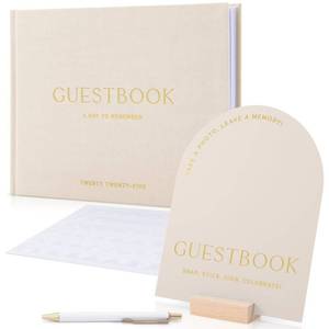 lot 2449 image: Beautiful Wedding Guest Book Set With Personalized 2025 Year for Your Wedding Reception �� Elegant Polaroid Photo Guestbook w Linen Cover, Sign, Luxury Pen & Adhesive Photo Corners to Capture Memories