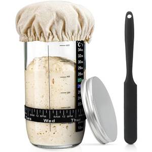 lot 2454 image: Sourdough Bread Baking Supplies,24 oz Sourdough Starter Jar Glass, Sourdough Starter Kit with Date Marked Feeding Band, Thermometer, Silicone Scraper, Sewn Cloth Cover & Aluminum Lid, Sourdough Jar
