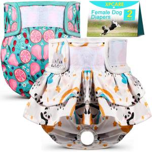 lot 2455 image: XPCARE Washable Female Dog Diapers, 2 Packs Reusable Doggie Diapers Absorbent Dog Diapers Female Leak-Proof Puppy Diapers Female Dogs for Heat Incontinence and Puppy Training (Medium)