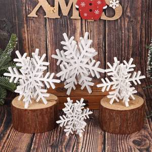 lot 2462 image: KIMOBER 8Pcs Winter Wooden Snowflake Decorations,White Glitter 3D Christmas Wood Snowflake Signs Tabletop Decor Tabletop Centerpiece for Home Xmas Party(White)