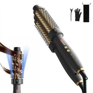 lot 2468 image: 24K Gold Thermal Brush, Blowout Long Lasting Look Curling Brush, 30s Fast Heated Round Brushes 1.5 Makes Hair Smoother Get Natural Curls, 5 Temp Settings, Universal Voltage for Travel, Easy to Use