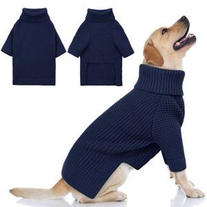 lot 2473 image: Queenmore Large Dog Sweater - Turtleneck Knitted Pullover Xmas Dog Clothes, Warm Sweatshirt, XL, Navy Blue