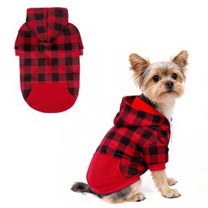 lot 2478 image: KOOLTAIL Plaid Dog Hoodie Pet Clothes Sweater with Hat and Pocket for Small Medium Large Size Dogs, Soft Winter Warm Dog Cold Weather Coat, Fleece Fall Dog Hooded Sweatshirt for Puppy Cats, Red S