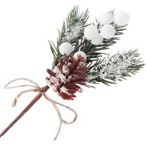 lot 2487 image: 10PCS Artificial Christmas Picks White Berry Stems Faux Frosted Pine Branches Holly Spray with Bow-knot Pinecones for Xmas Tree Flower Arrangement Wreath Winter Holiday Season D�cor (White, 10)