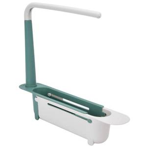 lot 2489 image: Extendable Over Sink Kitchen Organizer, 2-in-1 Retractable Sink Drainer with Bracket and Crossbar Sink Storage Rack Adjustable Expandable Sink Caddy for Kitchen Sink(Green)