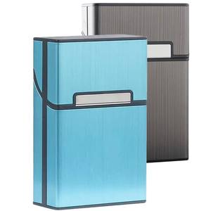 lot 2498 image: Cigarette Case Brushed Metal Cigarette Case with Magnetic Switch Flip Closure,20 Capacity (85mm, Gray  Blue,2 Pack,)